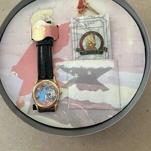 Disney Gold Watch with Black Strap and Blue Character Dial